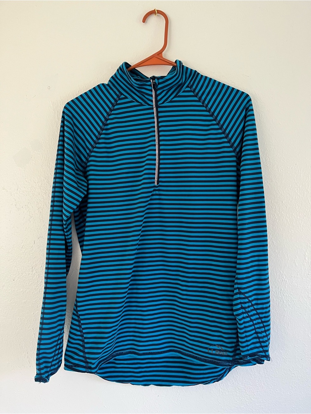 L.L. Bean Women’s Teal and Black Striped Long-Sleeve quarter zip